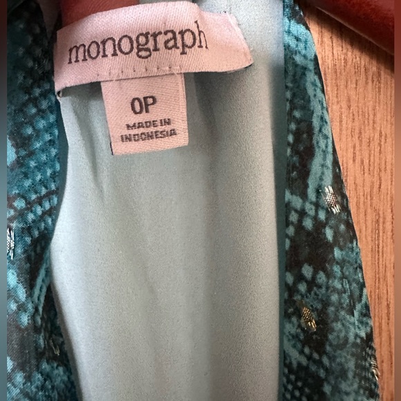 New Monograph Blue/Brown Snake Sheer Sleeveless Back Tie Blouse Women’s 0P - Picture 5 of 8